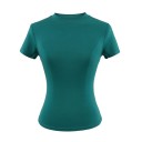Tailliertes Kurzarm-T-Shirt für Damen. Einfacher Rundhalsausschnitt. Elegantes elastisches Oberteil für die Freizeit. Modisches Slim-Fit-T-Shirt. 16