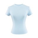 Tailliertes Kurzarm-T-Shirt für Damen. Einfacher Rundhalsausschnitt. Elegantes elastisches Oberteil für die Freizeit. Modisches Slim-Fit-T-Shirt. 12