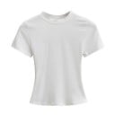 Tailliertes Kurzarm-T-Shirt für Damen. Einfacher Rundhalsausschnitt. Elegantes elastisches Oberteil für die Freizeit. Modisches 2