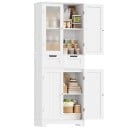 Tall Kitchen Cabinet 170 x 60 x 30 cm With Two Drawers and Four Doors Glazed Upper Section with Internal Shelf Narrow Pantry Cabinet 2