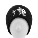 Talvinen musta neulepipo valkoisella kalaluurankomotiffilla Ribbineule käännettävällä reunalla Polyester Päänympärys 50-58 cm 3
