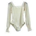 Tanečné body pre ženy s dlhým rukávom a hlbokými chrbtami, priesvitné rukávy, materiál nylon a elastan, na balet a tanec 4
