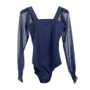 Taneční body pro ženy s dlouhým rukávem a hlubokými zády, průsvitné rukávy, materiál nylon a elastan, na balet a tanec 6