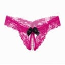 Tangas eróticas femininas em renda delicada com recorte e uma série de contas brancas Laço contrastante Nylon e spandex Cintura 56 a 80 cm 4