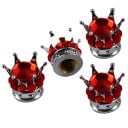 Tapas de válvulas de neumáticos en forma de corona 4 uds Piedras rojas y superficie plateada brillante Tapas decorativas de plástico Tamaño 12,8 x 3