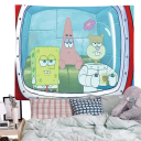 Tapeçaria 60 x 90 cm Spongebob Patrik e Sandy Decoração de parede em tecido desenhado Gobelim para quarto Tecido decorativo estético 2