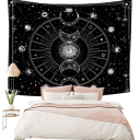 Tapeçaria boémia 60 x 90 cm com motivo da lua, sol e constelações. Cortina de parede, decoração Boho, lavável, à prova de água, repelente de sujidade. Quarto, sala de estar. 2