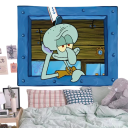 Tapestry på väggen Bläckfisk 60 x 90 cm Tecknad dekoration SpongeBob Hängande tyg Gobeläng Sovrum Barnrum Estetisk bakgrund 2