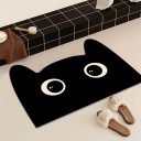 Tapete de casa de banho 40 x 60 cm em forma de cabeça de gato com orelhas e grandes olhos com fundo antiderrapante na cor preta com detalhes em creme 4