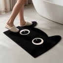 Tapete de casa de banho 40 x 60 cm em forma de cabeça de gato com orelhas e grandes olhos com fundo antiderrapante na cor preta com detalhes em creme 5