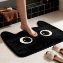 Tapete de casa de banho 40 x 60 cm em forma de cabeça de gato com orelhas e grandes olhos com fundo antiderrapante na cor preta com detalhes em creme 6