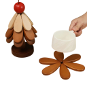 Tapete isolante em forma de árvore com maçã 23,5x9,7x4 cm base decorativa de madeira para mesa contra queimaduras de vasos presente de festival 2