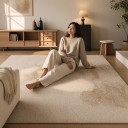 Tapete moderno com padrão abstrato 160 x 120 cm Retangular de Poliéster Bege Tapete para sala de estar e sofá 6