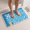 Tapis de bain 50 x 80 cm avec illustration de piscine et parasol avec un cercle jaune et un transat en bleu turquoise antidérapant 5