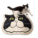 Tapis en forme de tête de chat, polyester, décoration de sol noir et blanc pour les amoureux des chats 2