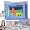 Tapiserie pe perete SpongeBob și Patrik Steaua de Mare 90 x 150 cm Decorare desenată Dormitor Cameră de copii Țesătură decorativă estetică Gobelin 2
