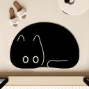 Tappetino da bagno 50 x 80 cm a forma di gatto arrotolato con fondo antiscivolo in colore nero con disegno a linee crema 4
