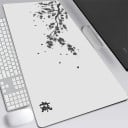 Tappetino per mouse e tastiera 400 x 700 x 2 mm Grande formato con motivo di rami e fiori Bianco crema Per scrivania in ufficio 2