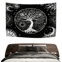 Tappeto bohémio nero Albero della vita Sole Luna Decorazione murale in tessuto Accessorio per la casa Sfondo per parete Lavabile in lavatrice 3