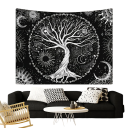 Tappeto bohémio nero Albero della vita Sole Luna Decorazione murale in tessuto Accessorio per la casa Sfondo per parete Lavabile in lavatrice 4
