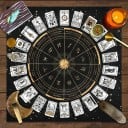 Tarot-korttimotiivilla varustettu pöytäliina 75 x 75 cm Korttien tulkintaan tarkoitettu kangas 12 horoskooppimerkkiä Meditaatiopöytäliina 2