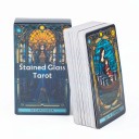 Tarotkort med 78 illustrationer i farvet glas-stil med dimensioner på 10,3 x 6 cm, der er velegnede til at fortolke fremtiden og personlig udvikling. 1