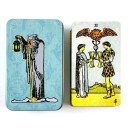 Tarotové karty s kovovou krabičkou balíček pre veštenie osudu 10,3 x 6,2 cm kovové puzdro kompaktná sada pre výklad tarot 1