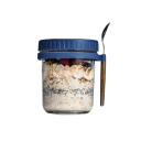 Tarro de cristal para alimentos de 350 ml con tapa y cuchara 12 x 9 cm Contenedor de aperitivos con cierre hermético Tarro de muesli Yogur para el trabajo Almuerzo escolar 5