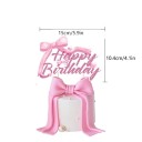 Tårtdekoration med text Happy Birthday 15 x 10,4 cm Rosa tårtdekoration med rosetter Toppare för födelsedagstårta festdekoration 2