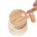 Tasse de mélange automatique avec fouet rotatif amovible 400 ml en verre irisé sur piles avec poignée en bois design pour mélanger 3