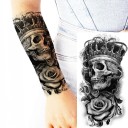 Tatuaj temporar impermeabil 11,5 x 21 cm Craniu cu coroană regală Motiv modern realist Durează până la 15 zile Aplicare ușoară Tatuaj corporal 2