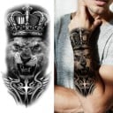 Tatuaje temporal resistente al agua 21 x 11,4 cm León con corona y alas Motivo animal Fácil aplicación Tatuaje duradero Diseño real Símbolo 2