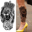 Tatuaje temporal resistente al agua 21 x 11,4 cm León con corona y rosa Motivo distintivo Fácil aplicación Papel de tatuaje Tatuaje duradero Diseño animal 2