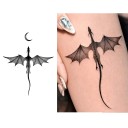 Tatuaje temporal resistente al agua de dragón y luna, 8 x 10 cm, tatuaje corporal falso, tatuaje con motivo místico, tatuaje temporal duradero por 15 días. 3