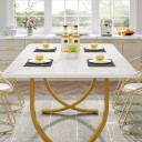 Tavolo da pranzo 160 x 80 x 75 cm Piano bianco con angoli arrotondati Gambe dorate ad arco incrociate a forma di X con basi piatte 2