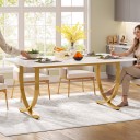 Tavolo da pranzo 160 x 80 x 75 cm Piano bianco con angoli arrotondati Gambe dorate ad arco incrociate a forma di X con basi piatte 5