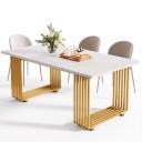 Tavolo da pranzo 180 x 80 x 70 cm con piano rettangolare bianco e gambe dorate a forma di U in profili quadrati stratificati 1