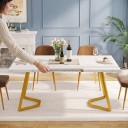 Tavolo da pranzo bianco 140 x 80 x 75 cm Gambe dorate con braccio verticale e obliquo unite da una base angolata Piano rettangolare senza cornice 6