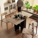 Tavolo da pranzo pieghevole 75 x 140 x 74 cm una volta aperto Con ruote, piani pieghevoli e ripiani centrali Decorazione in legno con struttura nera 2