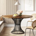 Tavolo da pranzo rotondo 75 x 120 x 59 cm Con piano di diametro 120 cm con motivo legno Base centrale nera in tubi curvi Finitura marrone 3