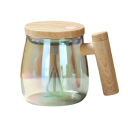 Tazza di miscelazione automatica con frullatore rotante rimovibile 400 ml vetro iridescente a batteria manico di design in legno per miscelare bevande 1