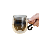 Tazza di vetro con motivo di gatto 250–300 ml vetro trasparente con manico 13 x 14 cm design carino per bere caffè, tè e bevande 3