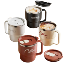 Tazza doppia parete in acciaio inox 400 ml con coperchio e manico per bere caffè, tè e bevande a casa e in viaggio 4