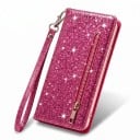 Tęczowe etui typu flip dla Samsung Galaxy S24+ Zamek błyskawiczny i kieszonka na karty Pętelka na rękę Materiał PU skóra Etui książkowe 15