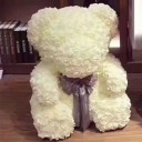 Teddy Bear with Grey Ribbon Made of Artificial Roses Luxury Floral Decoration Handmade Valentine's Gift Romantic Ornament Interior Figure 25 cm 5