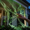 Teia de Halloween Brilhante no Escuro 100 g Carregamento com Luz Solar Branca com Brilho Verde Decoração para Halloween Interior e Exterior 4