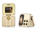 Telefon mobil pliabil cu clapetă cu butoane Ecran colorat de 1,77 inci 6,3 x 6,3 cm Carcasă din plastic Dual SIM Ca al doilea telefon în buzunar 2