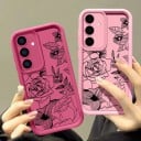 Telefoonhoesje voor Samsung Galaxy S24+ met bloemen- en rozenmotief Silikonenhuls voor Galaxy S24 Plus met camera bescherming 22