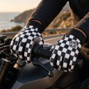 Teljes ujjú kesztyű kockás mintával az egész felületen, bordás mandzsettával és megerősített hüvelykujjjal motokrosszhoz és kerékpározáshoz 3