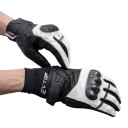 Teljes ujjú motoros kesztyű csuklóra illeszkedő mandzsettával fekete színben fehér mintával motorozáshoz univerzális méret 10